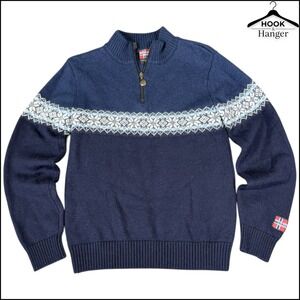 Arctic Circle Norway XS Merino Wool 1/4 Zip Sweater Blue Fair Isle Nordic 66º33N